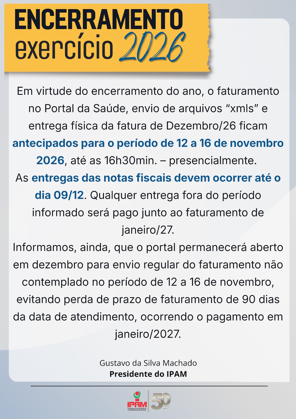Encerramento Exercício Financeiro 2026